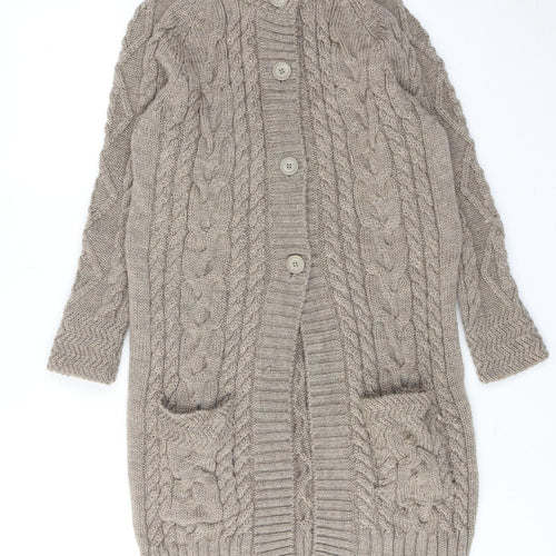 Woolovers Womens Brown High Neck Wool Cardigan Jumper Size L