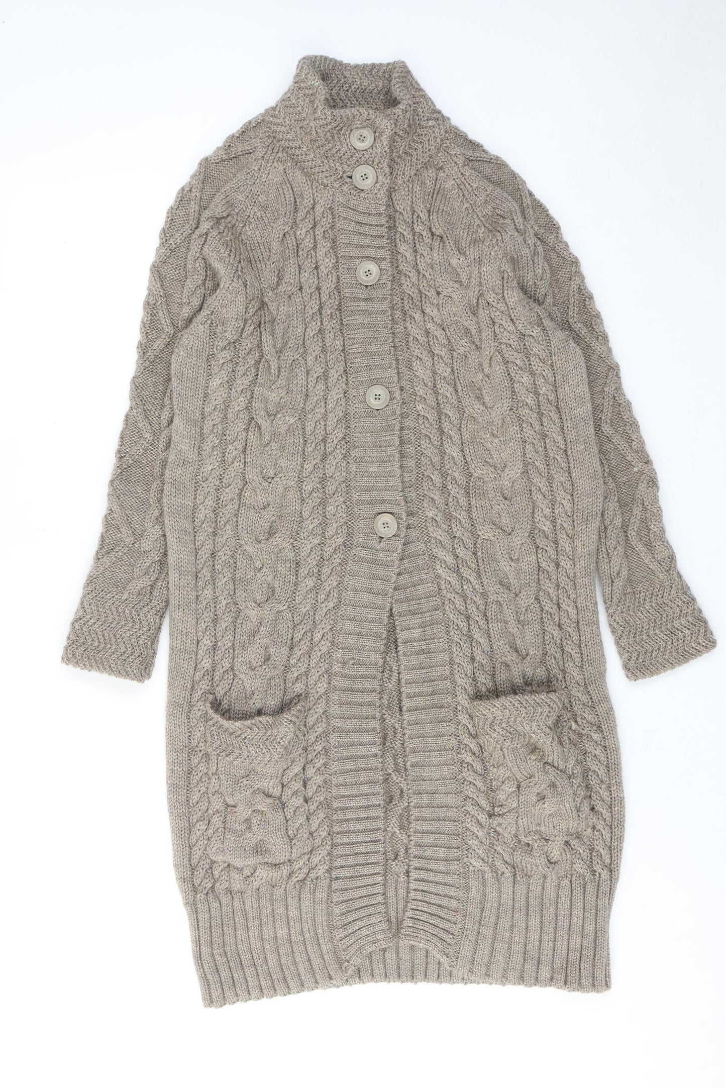 Woolovers Womens Brown High Neck Wool Cardigan Jumper Size L
