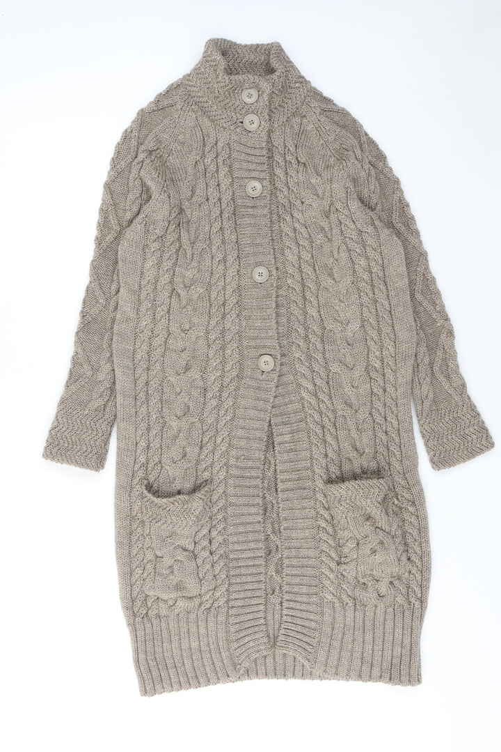 Woolovers Womens Brown High Neck Wool Cardigan Jumper Size L