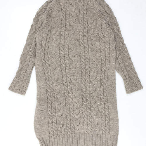 Woolovers Womens Brown High Neck Wool Cardigan Jumper Size L
