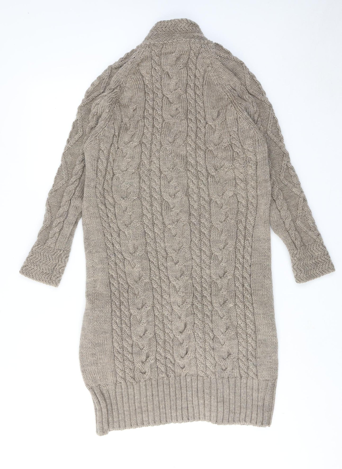 Woolovers Womens Brown High Neck Wool Cardigan Jumper Size L