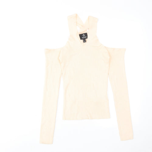 Threadbare Womens Pink Round Neck Viscose Pullover Jumper Size 10 - Cold Shoulder