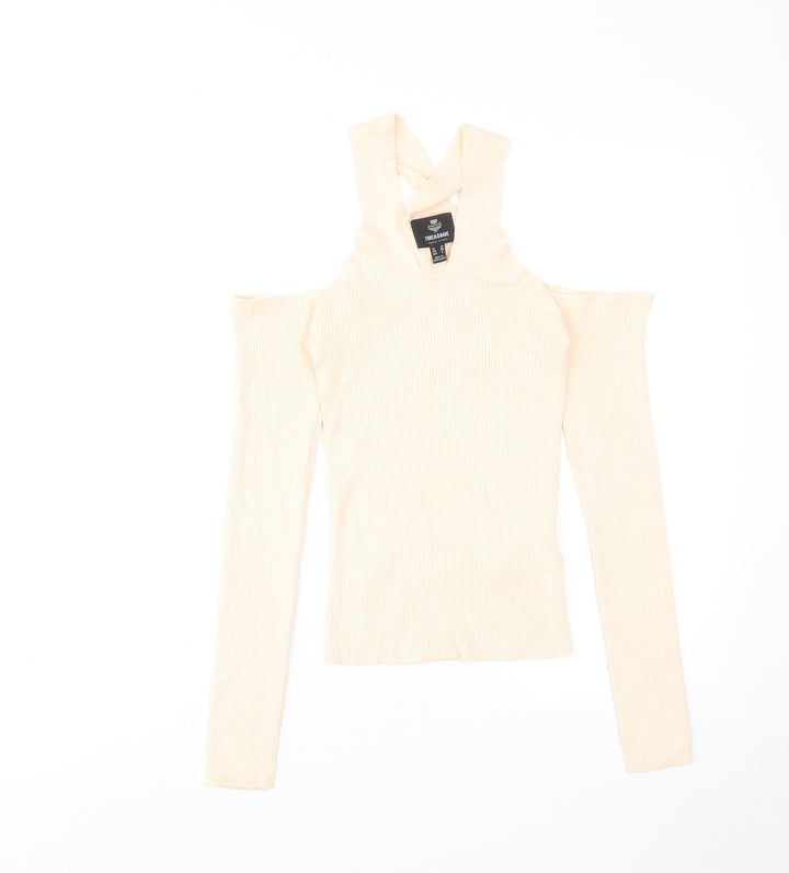 Threadbare Womens Pink Round Neck Viscose Pullover Jumper Size 10 - Cold Shoulder