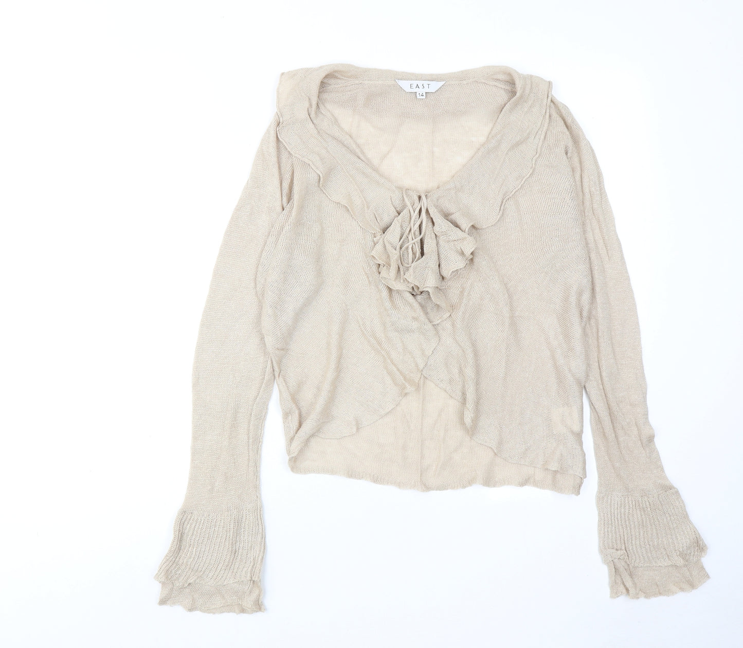 EAST Womens Beige V-Neck Linen Pullover Jumper Size 14