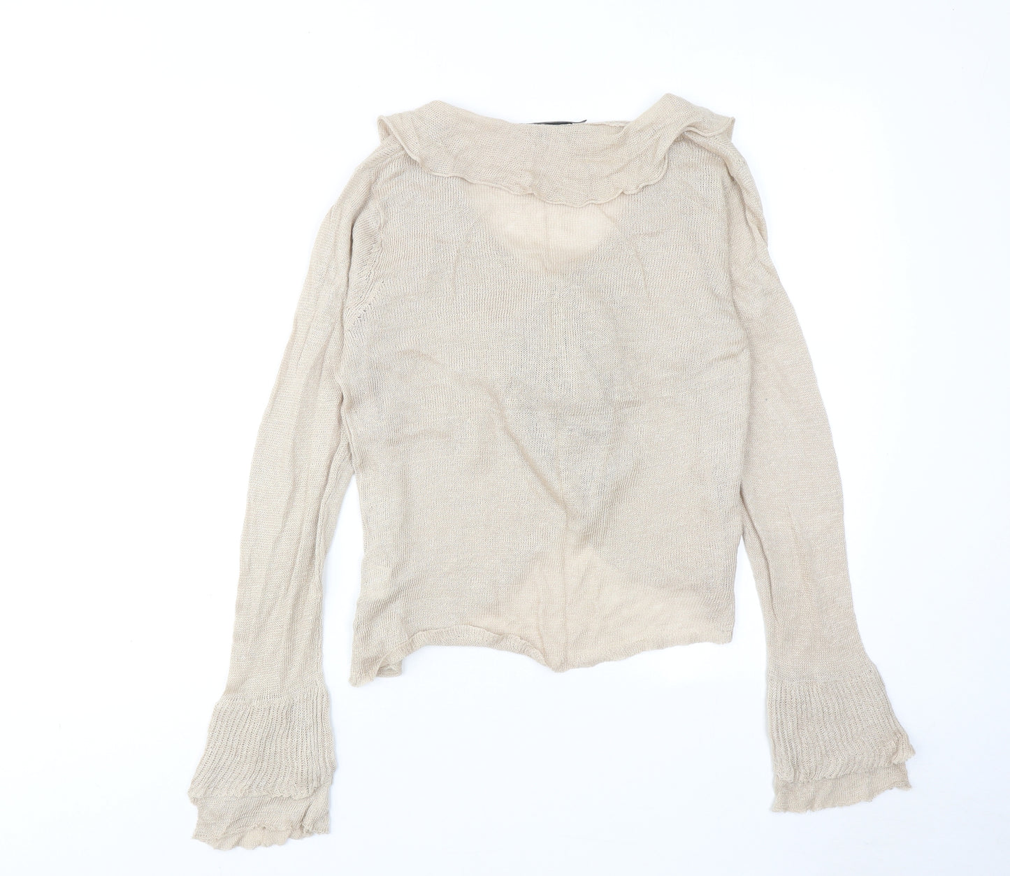 EAST Womens Beige V-Neck Linen Pullover Jumper Size 14