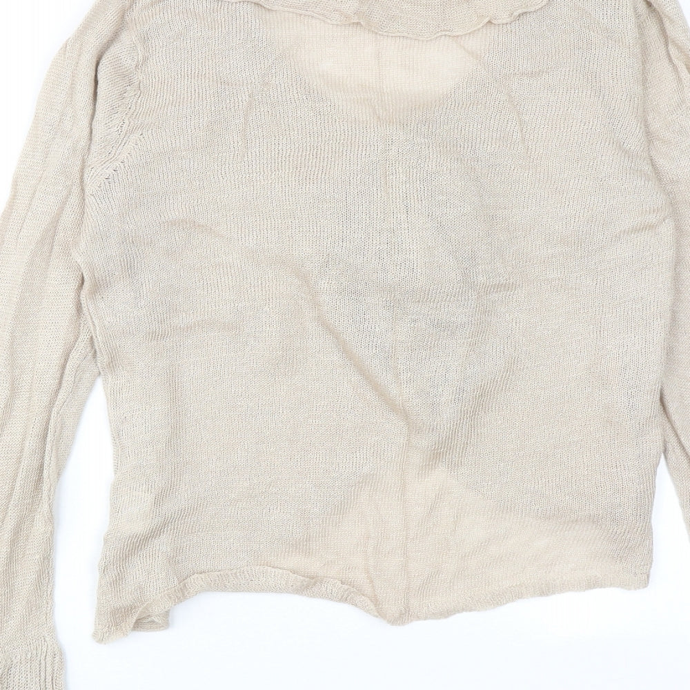 EAST Womens Beige V-Neck Linen Pullover Jumper Size 14