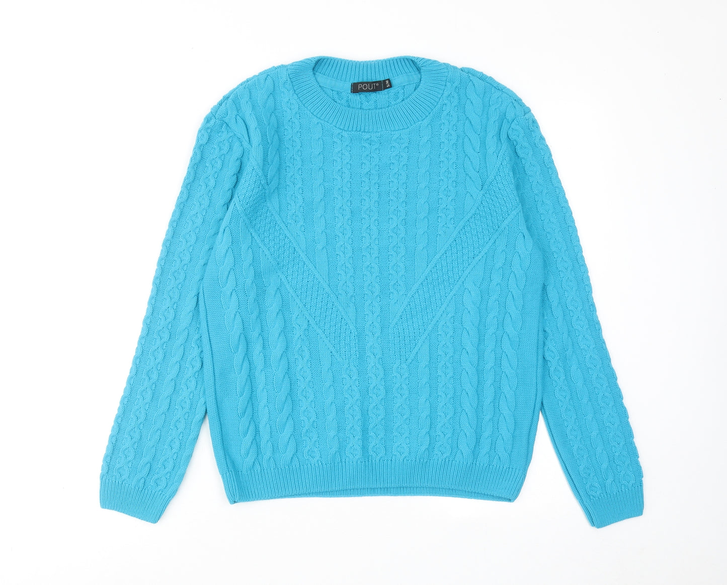Pout Womens Blue Round Neck Acrylic Pullover Jumper Size S - Size S-M