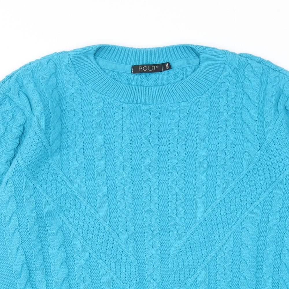 Pout Womens Blue Round Neck Acrylic Pullover Jumper Size S - Size S-M