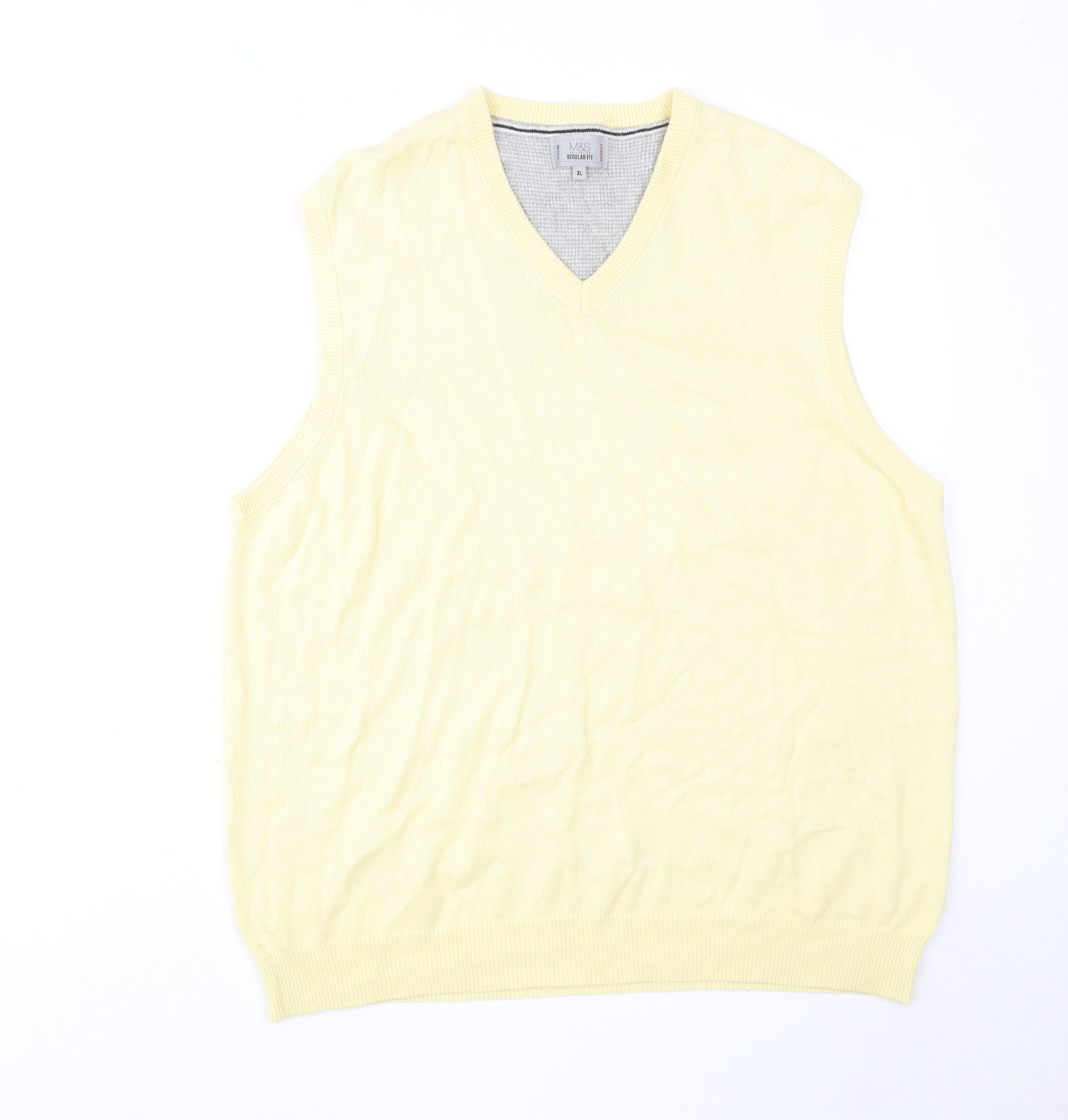 Marks and Spencer Mens Yellow V-Neck Acrylic Vest Jumper Size XL Sleeveless