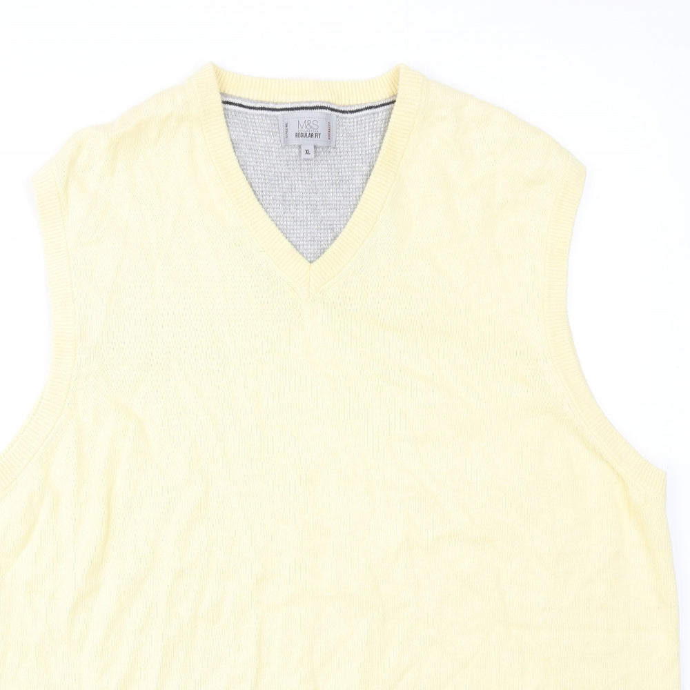 Marks and Spencer Mens Yellow V-Neck Acrylic Vest Jumper Size XL Sleeveless