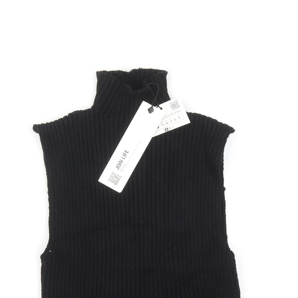 Zara Womens Black Viscose Basic Tank Size S Mock Neck
