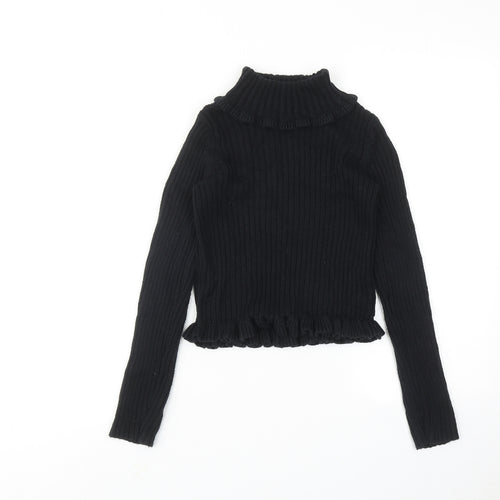 Rachel Zoe Girls Black Roll Neck Acrylic Pullover Jumper Size 7-8 Years Pullover