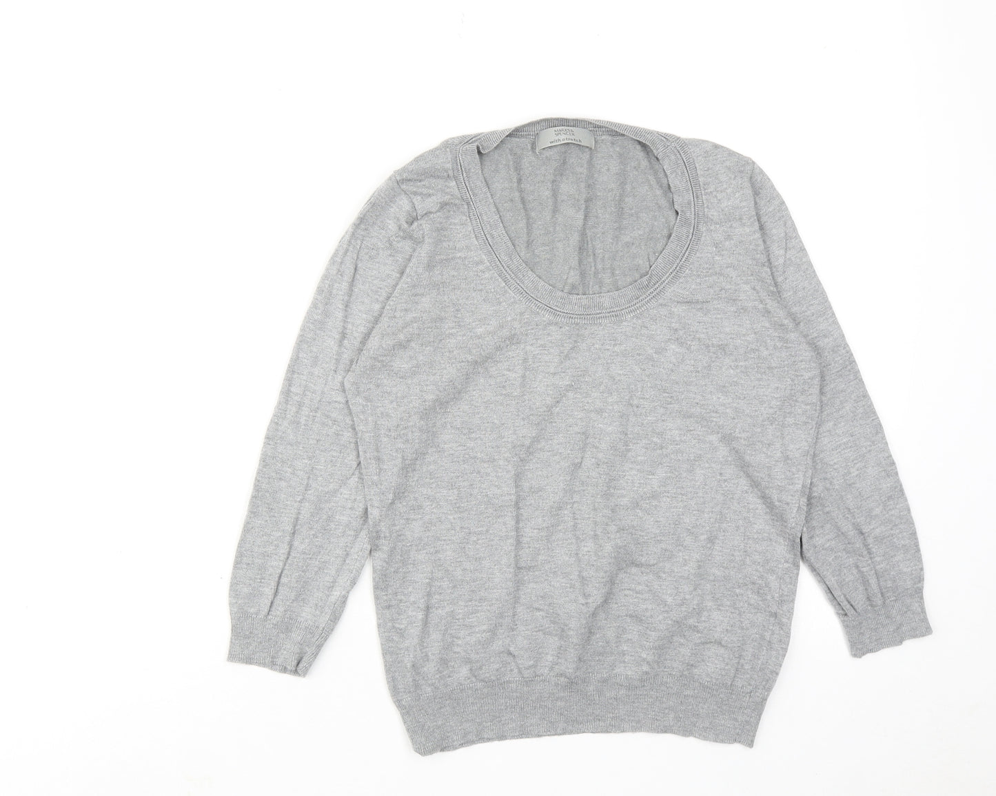 Marks and Spencer Womens Grey Scoop Neck Viscose Pullover Jumper Size 10