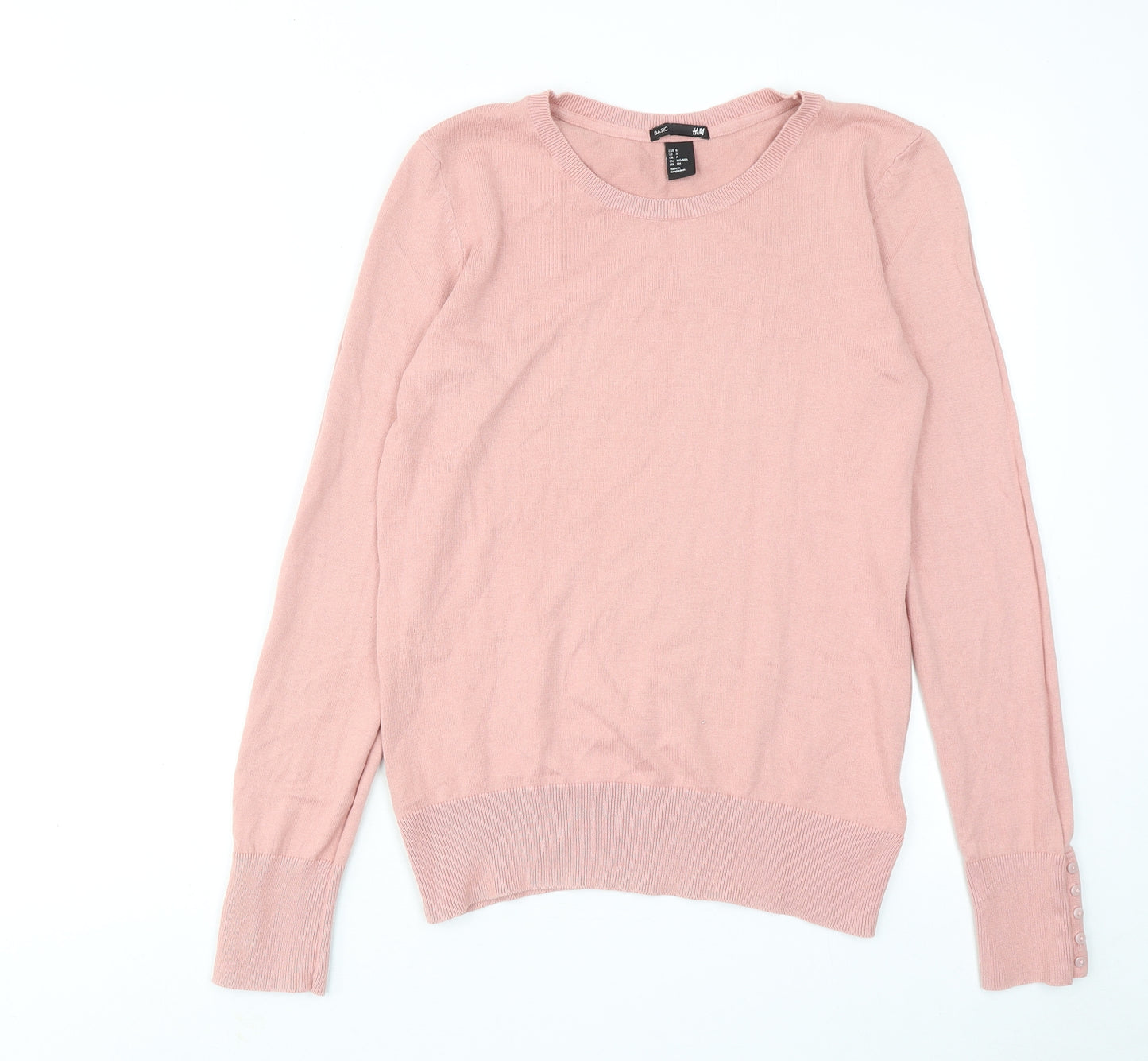 H&M Womens Pink Round Neck Cotton Pullover Jumper Size S