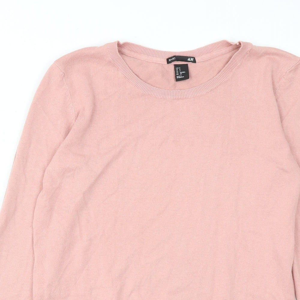 H&M Womens Pink Round Neck Cotton Pullover Jumper Size S