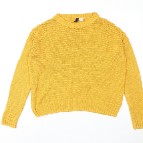 H&M Womens Yellow Round Neck Acrylic Pullover Jumper Size S