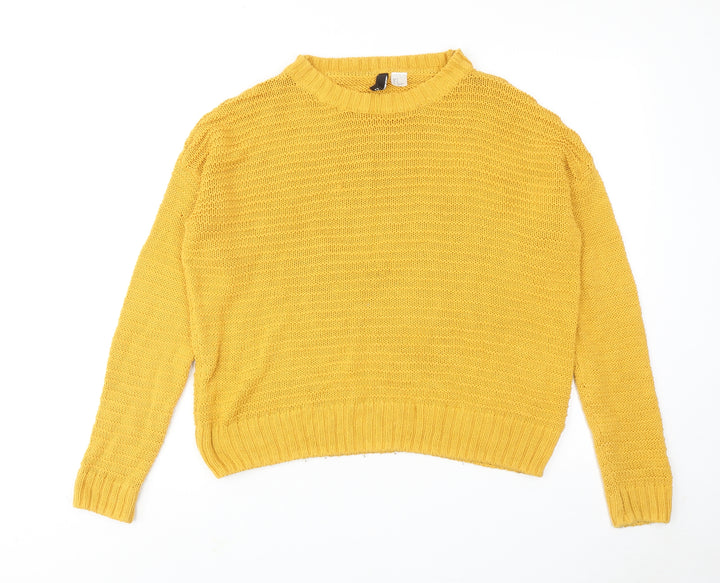 H&M Womens Yellow Round Neck Acrylic Pullover Jumper Size S