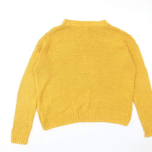 H&M Womens Yellow Round Neck Acrylic Pullover Jumper Size S
