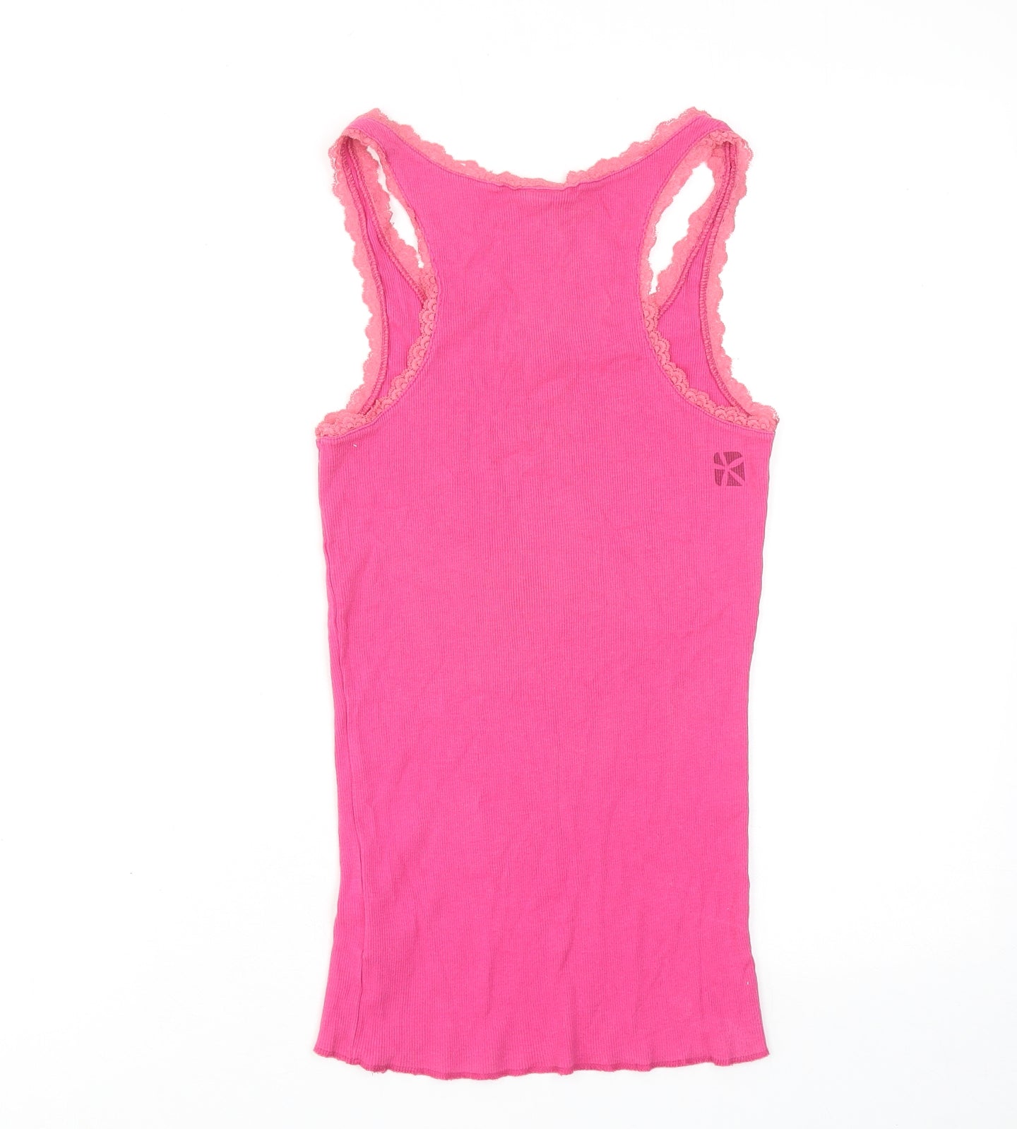 Animal Womens Pink Cotton Basic Tank Size 10 Round Neck - Lace Details