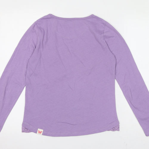 Fat Face Girls Purple 100% Cotton Basic T-Shirt Size 12-13 Years Round Neck Pullover - Broderie Anglaise Detail