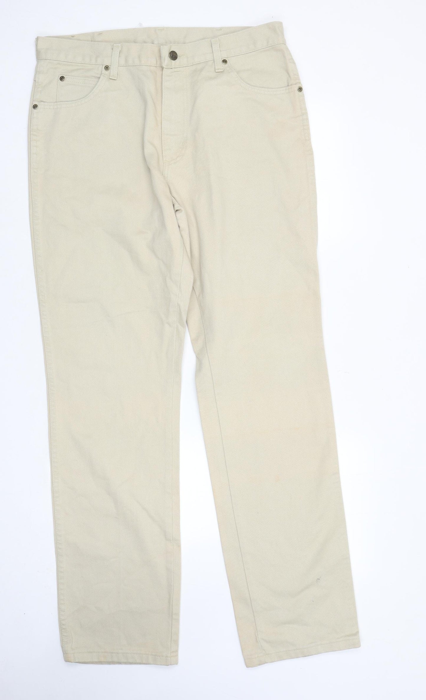 Wrangler Mens Beige Cotton Straight Jeans Size 36 in L34 in Regular Zip