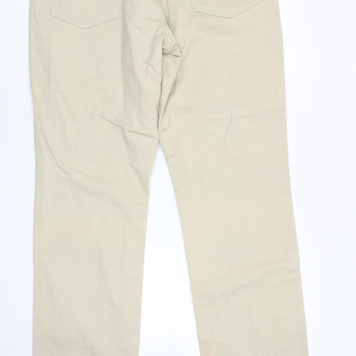 Wrangler Mens Beige Cotton Straight Jeans Size 36 in L34 in Regular Zip
