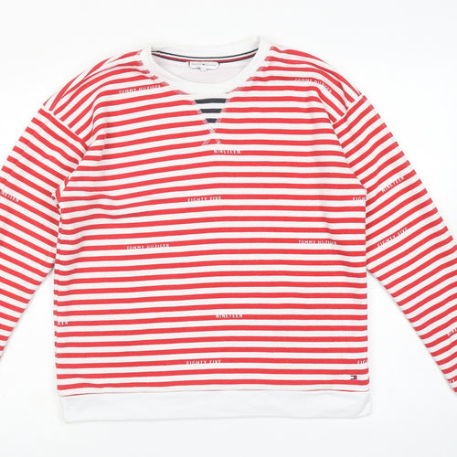 Tommy Hilfiger Womens Red Striped Cotton Pullover Sweatshirt Size M Pullover