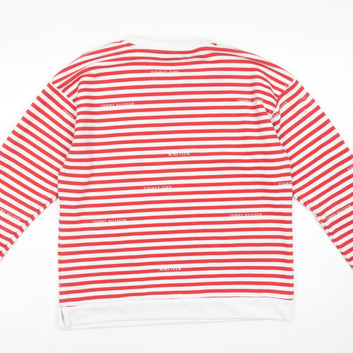 Tommy Hilfiger Womens Red Striped Cotton Pullover Sweatshirt Size M Pullover