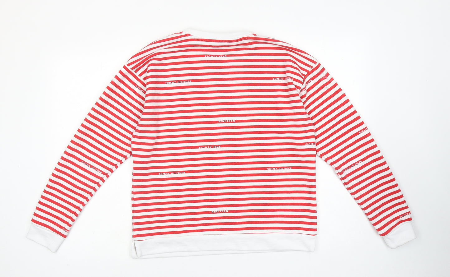 Tommy Hilfiger Womens Red Striped Cotton Pullover Sweatshirt Size M Pullover