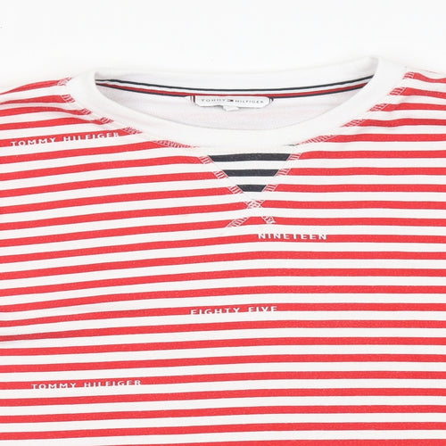 Tommy Hilfiger Womens Red Striped Cotton Pullover Sweatshirt Size M Pullover