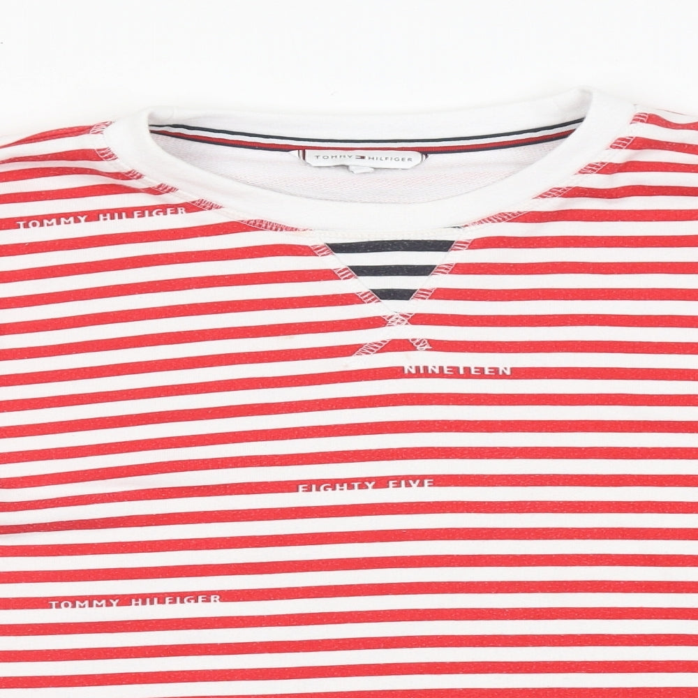 Tommy Hilfiger Womens Red Striped Cotton Pullover Sweatshirt Size M Pullover