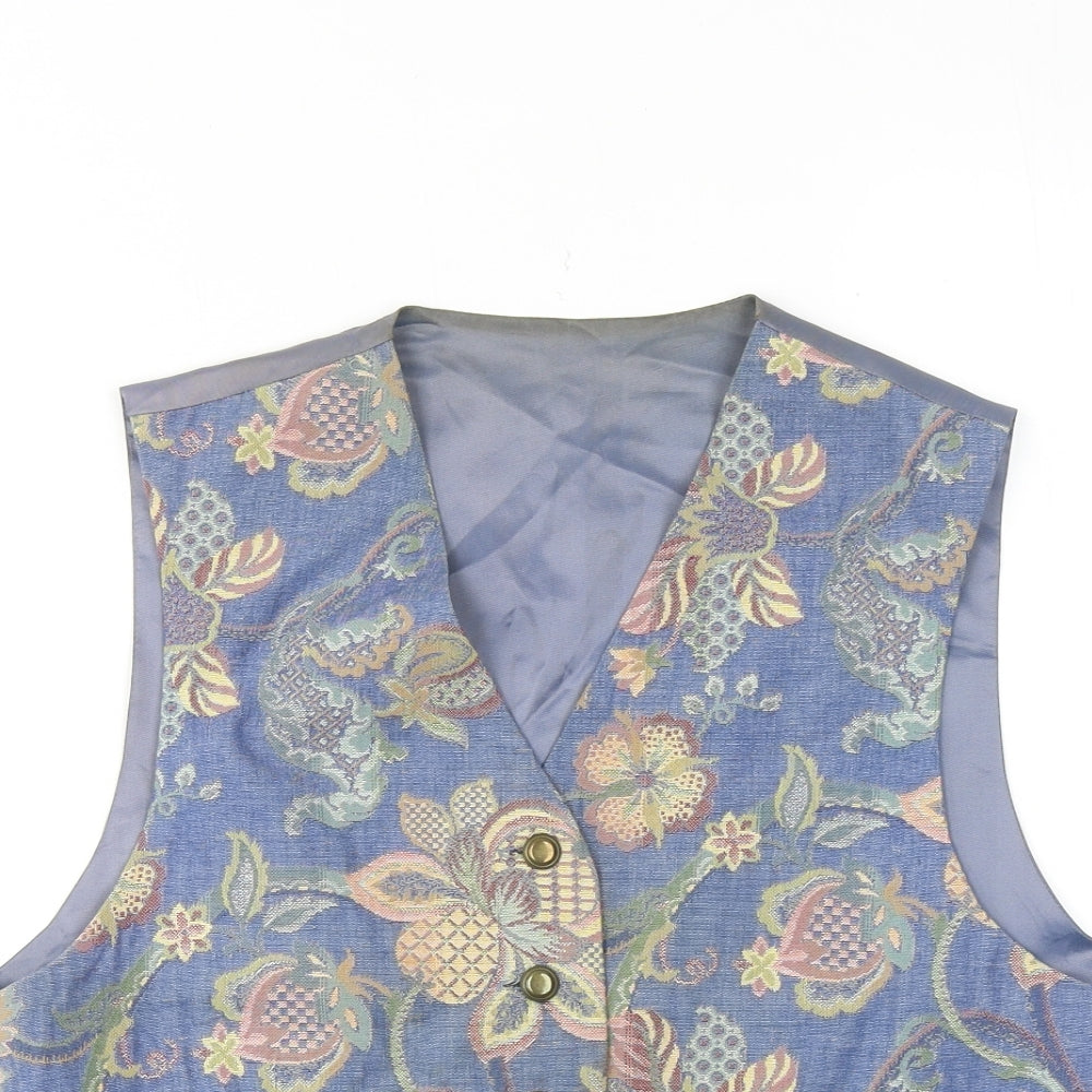 St Michael Womens Blue Floral Cotton Jacket Suit Waistcoat Size 12