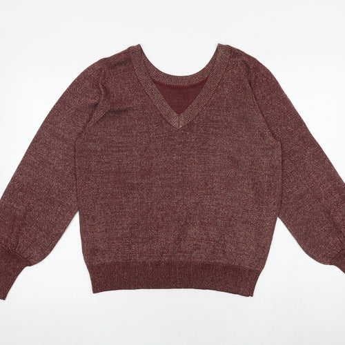 VILA Womens Red V-Neck Acrylic Pullover Jumper Size L