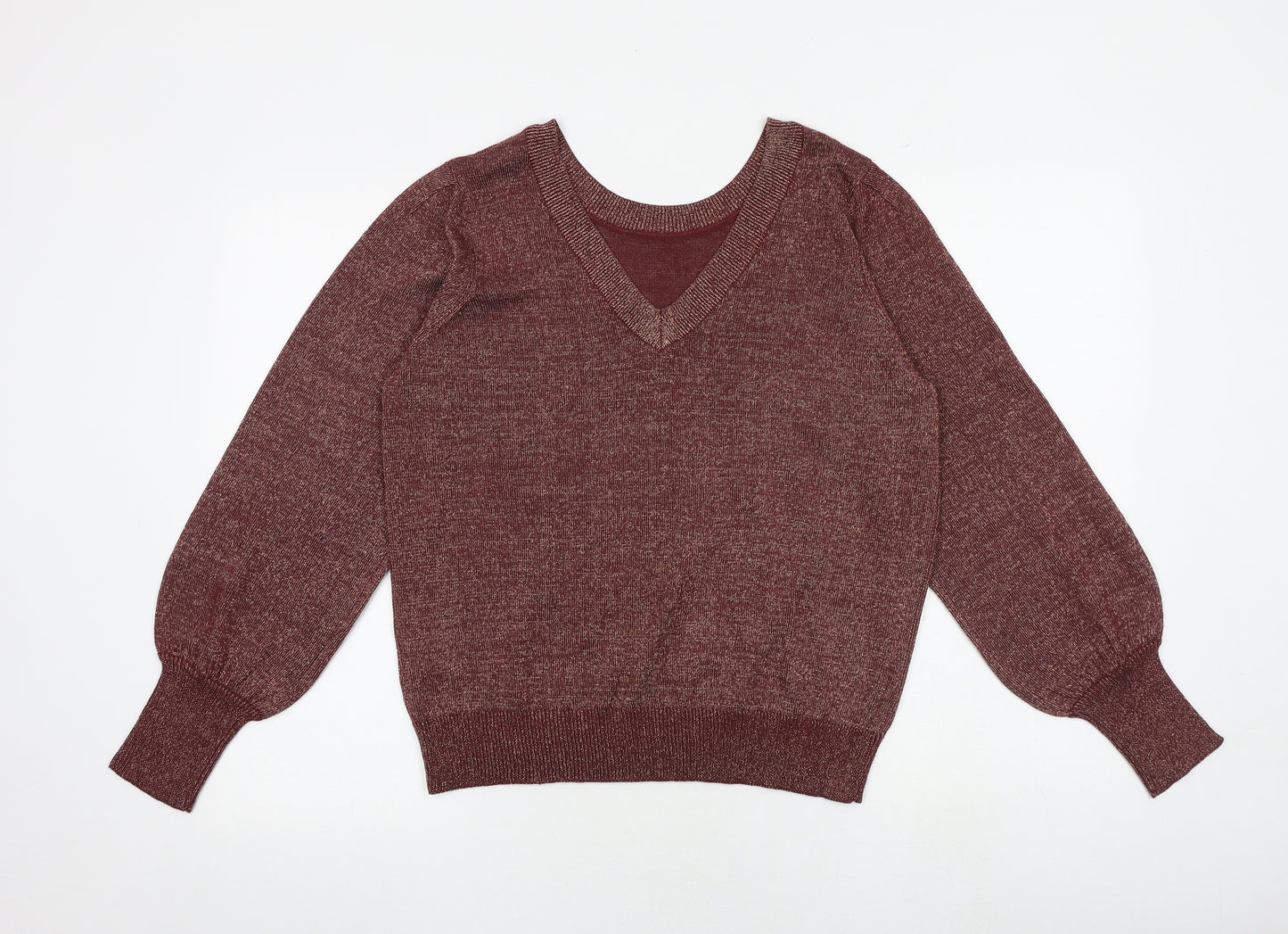 VILA Womens Red V-Neck Acrylic Pullover Jumper Size L