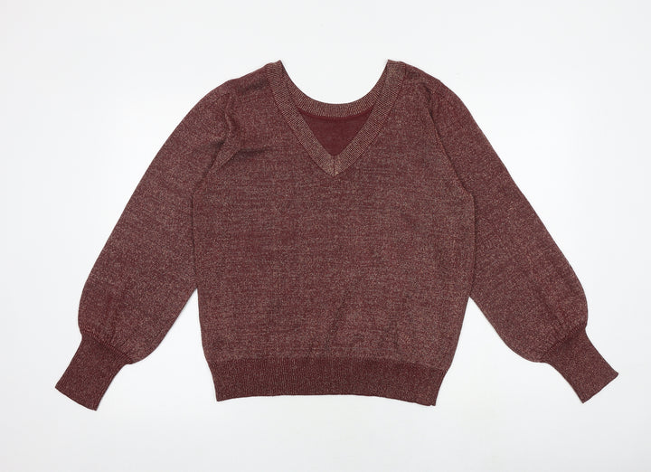 VILA Womens Red V-Neck Acrylic Pullover Jumper Size L