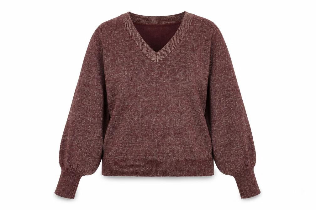 Front view of VILA women’s red v-neck acrylic jumper, size L