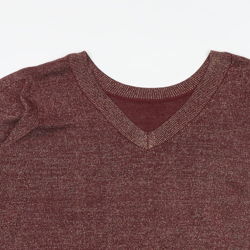VILA Womens Red V-Neck Acrylic Pullover Jumper Size L