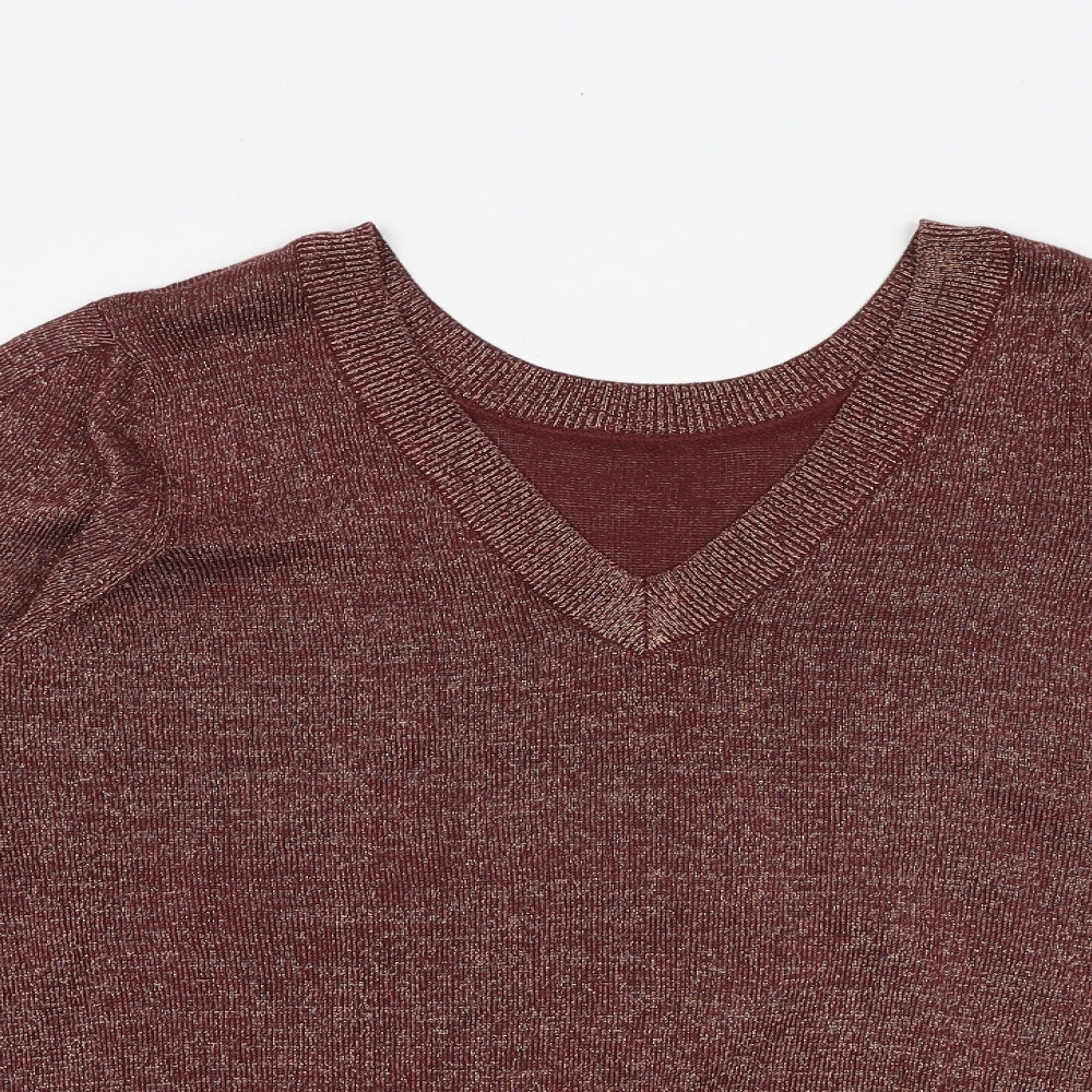 VILA Womens Red V-Neck Acrylic Pullover Jumper Size L