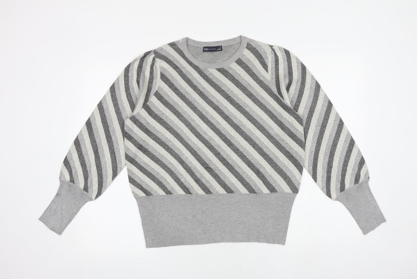 Marks and Spencer Womens Multicoloured Round Neck Striped Viscose Pullover Jumper Size 14