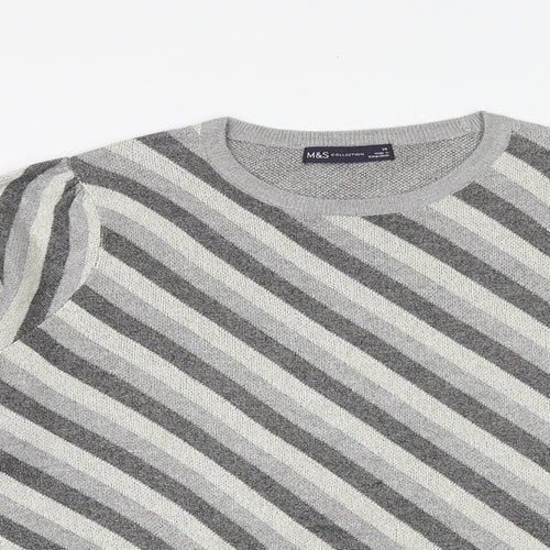 Marks and Spencer Womens Multicoloured Round Neck Striped Viscose Pullover Jumper Size 14