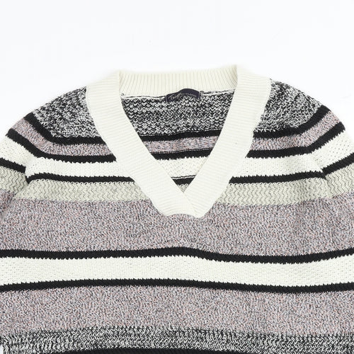 Marks and Spencer Womens Multicoloured V-Neck Striped Cotton Pullover Jumper Size 14