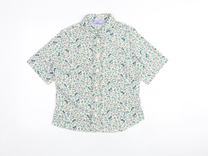 EWM Womens Multicoloured Floral Polyester Basic Button-Up Size 10 Collared