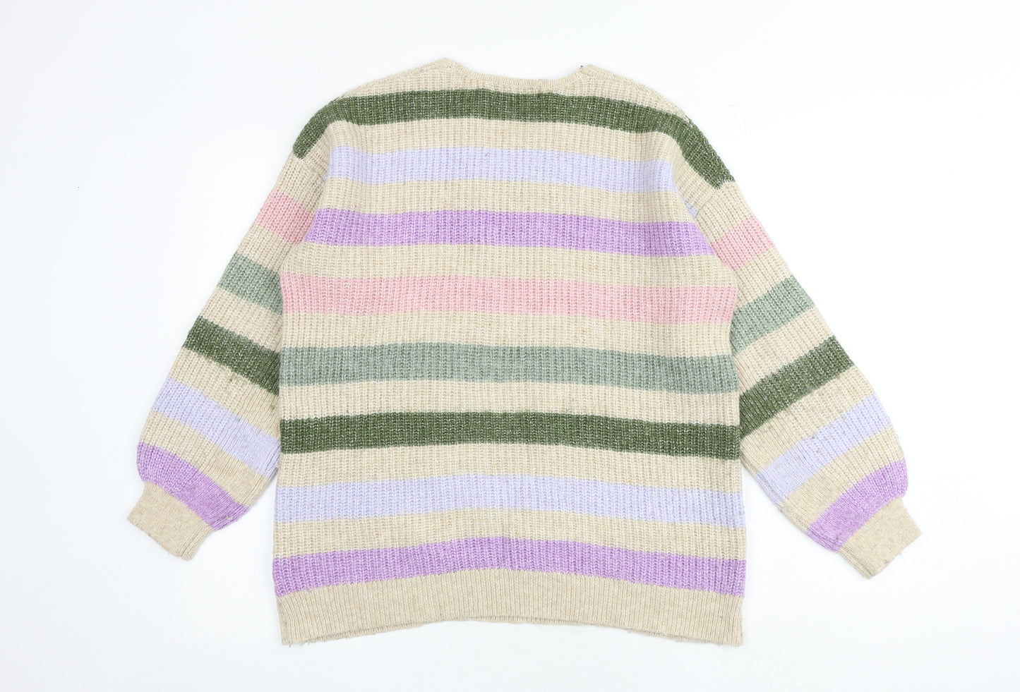 Marks and Spencer Womens Multicoloured V-Neck Striped Acrylic Pullover Jumper Size S