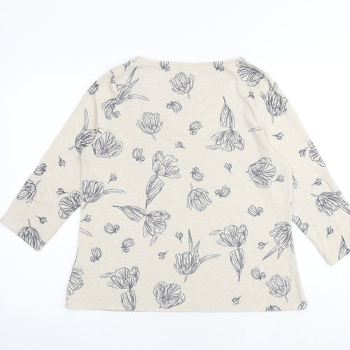 M&Co Womens Brown Floral Polyester Basic Blouse Size 16 V-Neck