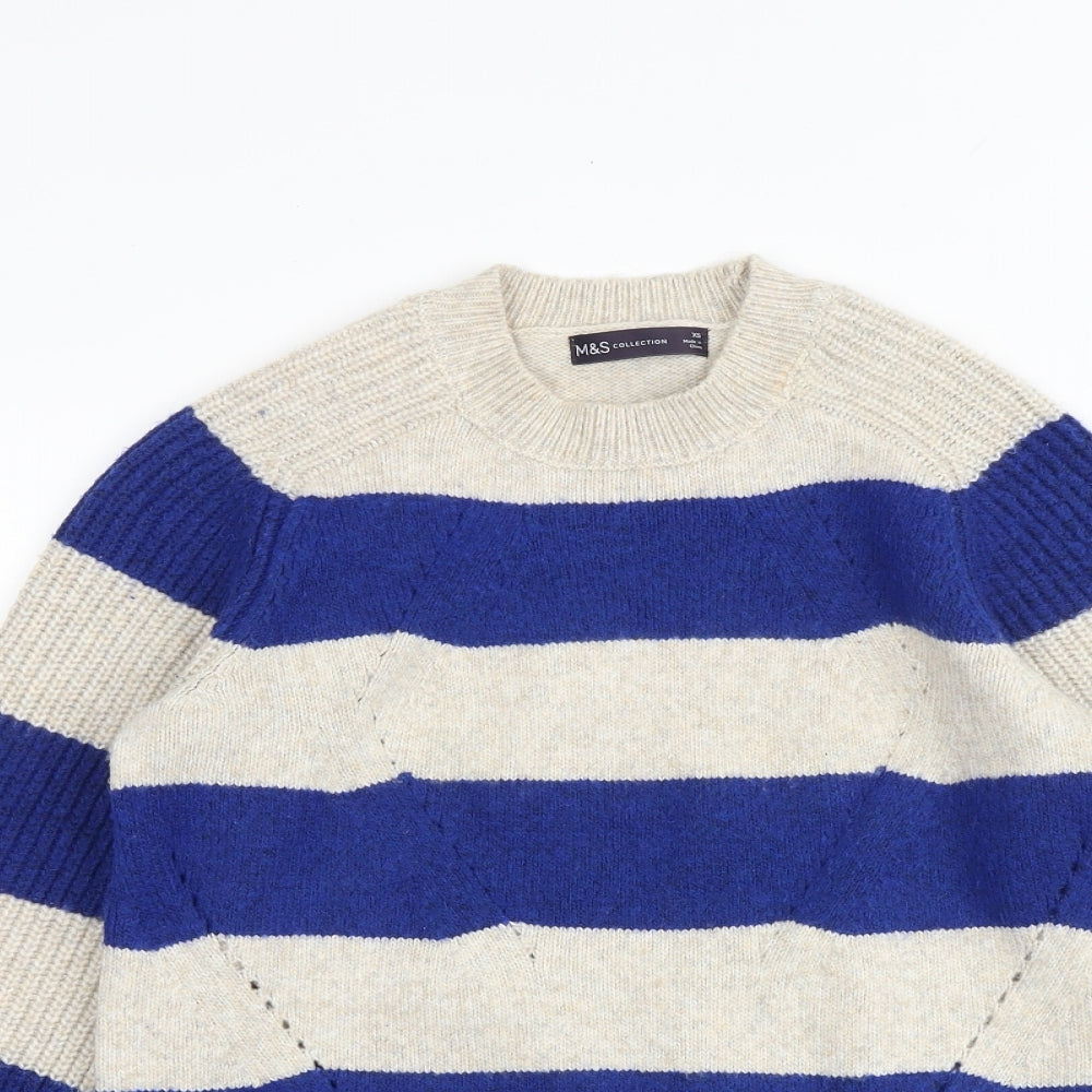 Marks and Spencer Womens Multicoloured Round Neck Striped Polyester Pullover Jumper Size XS