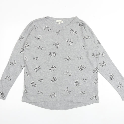 Monsoon Womens Grey Round Neck Geometric Viscose Pullover Jumper Size M - Cherry Pattern