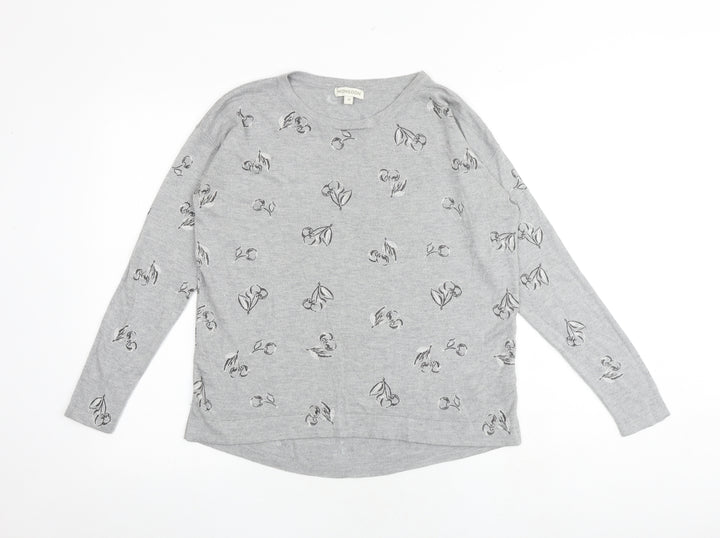 Monsoon Womens Grey Round Neck Geometric Viscose Pullover Jumper Size M - Cherry Pattern