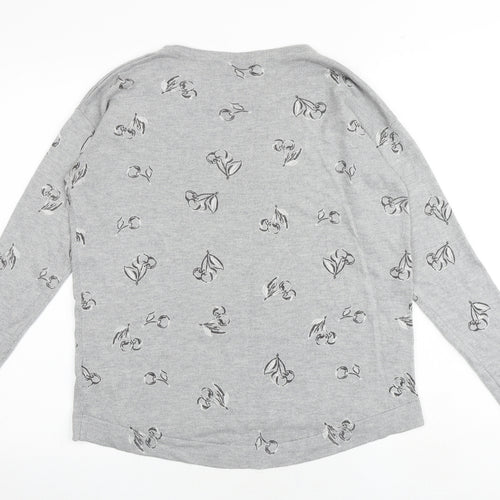 Monsoon Womens Grey Round Neck Geometric Viscose Pullover Jumper Size M - Cherry Pattern