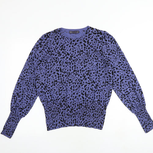 Marks and Spencer Womens Multicoloured Round Neck Animal Print Viscose Pullover Jumper Size 14 - Cheetah Print