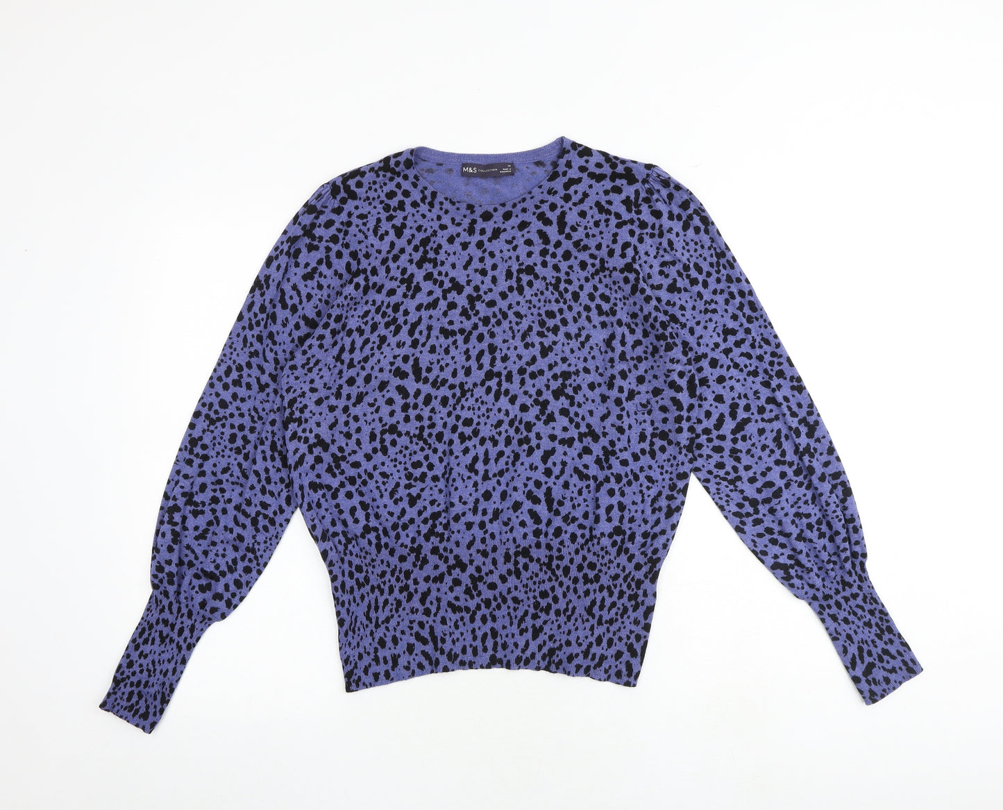 Marks and Spencer Womens Multicoloured Round Neck Animal Print Viscose Pullover Jumper Size 14 - Cheetah Print